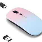 Wireless Bluetooth Mouse,LED Dual Mode Rechargeable Silent Slim Laptop Mouse,Portable(BT5.2+USB Receiver) Dual Mode Computer Mice,for Laptop,Desktop Computer,ipad Tablet,Phone,TV (Pollen blue)
