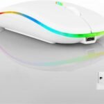 Wireless Bluetooth Mouse,LED Dual Mode Rechargeable Silent Slim Laptop Mouse,Portable(BT5.2+USB Receiver) Dual Mode Computer Mice,for Laptop,Desktop Computer,ipad Tablet,Phone,Mac (White)