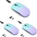 3 Pack Wireless Bluetooth Mouse,LED Dual Mode Rechargeable Silent Slim Laptop Mouse,Portable(BT5.2+USB Receiver)Dual Mode Computer Mice,for Laptop,Desktop Computer,ipad Tablet,Phone,Mac-Green purple