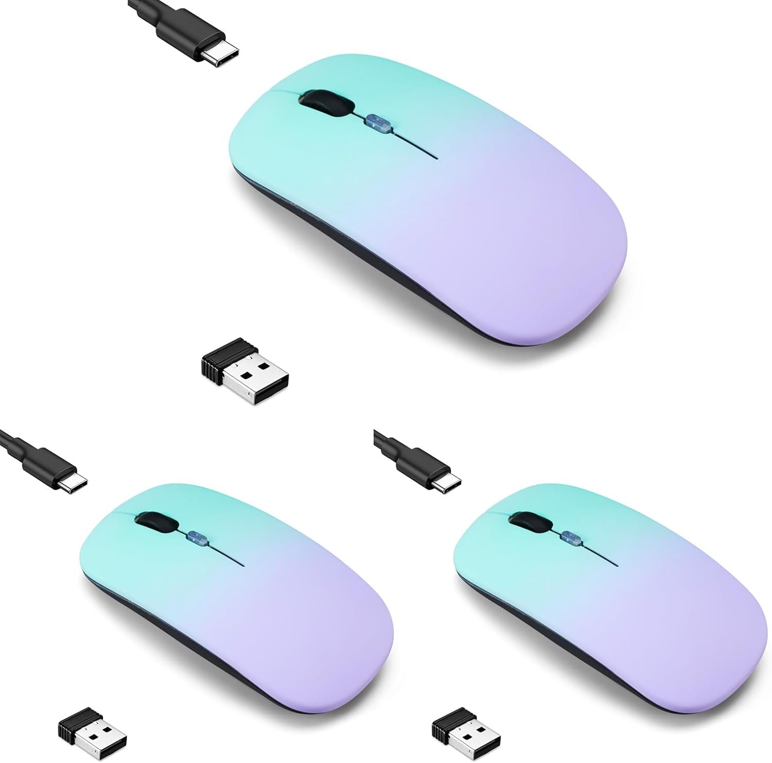 51ZZ0wqFEdL._AC_SL1500_.jpg 3 Pack Wireless Bluetooth Mouse,LED Dual Mode Rechargeable Silent Slim Laptop Mouse,Portable(BT5.2+USB Receiver)Dual Mode Computer Mice,for Laptop,Desktop Computer,ipad Tablet,Phone,Mac-Green purple - Image 1