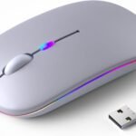 Wireless Bluetooth Mouse – Rechargeable, Silent, Dual Mode (Bluetooth 5.2 & USB) with LED Lights – Portable for Laptop, Desktop, & Tablet(Silver)
