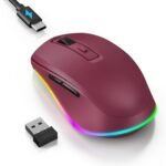 Wireless Mouse Jiggler - LED Wireless Mice with Build-in Mouse Mover, Rechargeable Moving Mouse for Laptop with Undetectable Random Movement Keeps Computers Awake - Red