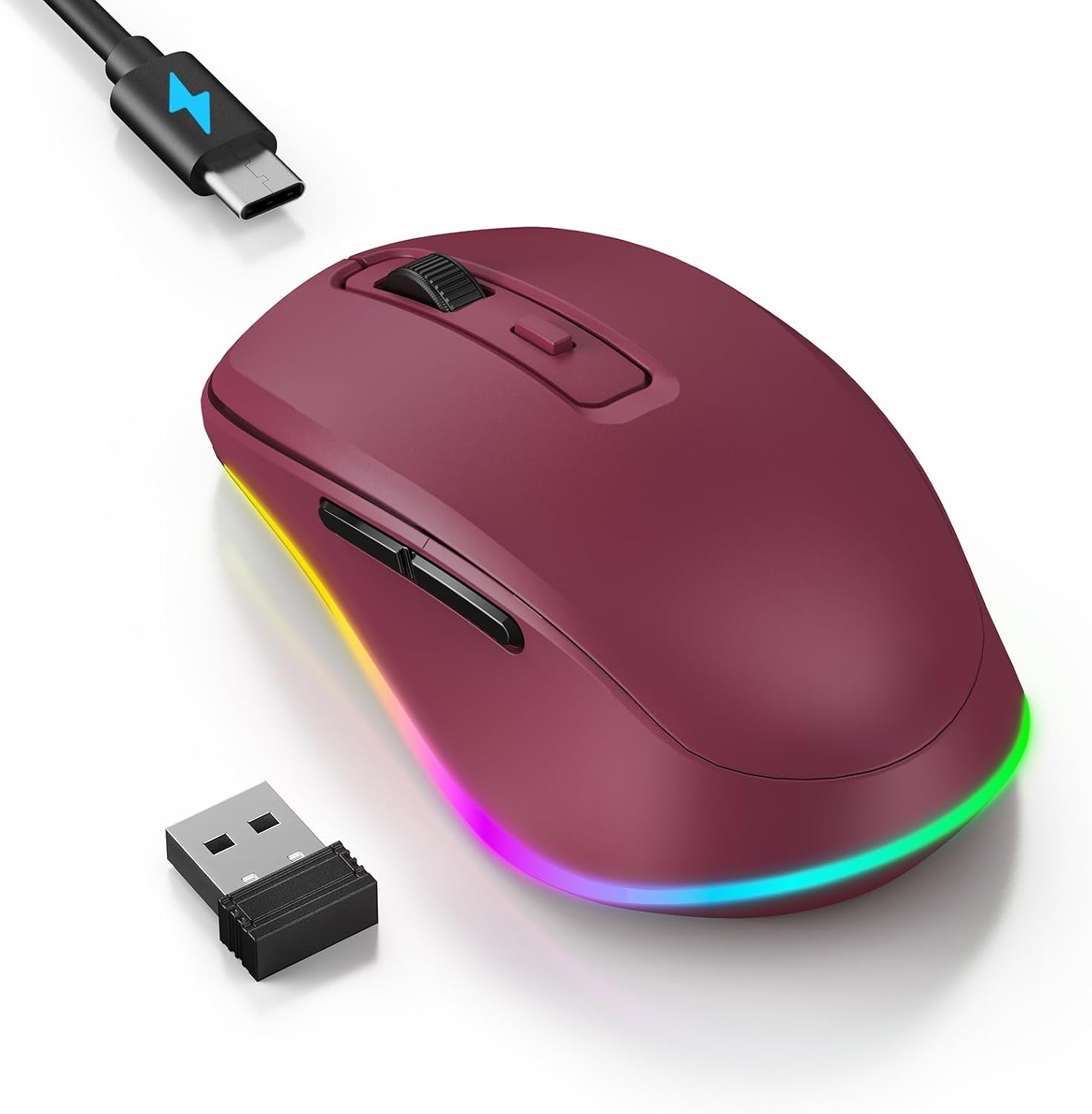 612yBqypEL._AC_SL1500_.jpg Wireless Mouse Jiggler - LED Wireless Mice with Build-in Mouse Mover, Rechargeable Moving Mouse for Laptop with Undetectable Random Movement Keeps Computers Awake - Red - Image 1