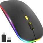 【Upgrade】 LED Wireless Mouse, Slim Silent Mouse 2.4G Portable Mobile Optical Office Mouse with USB & Type-c Receiver, 3 Adjustable DPI Levels for Notebook, PC, Laptop, Computer, MacBook (Black)