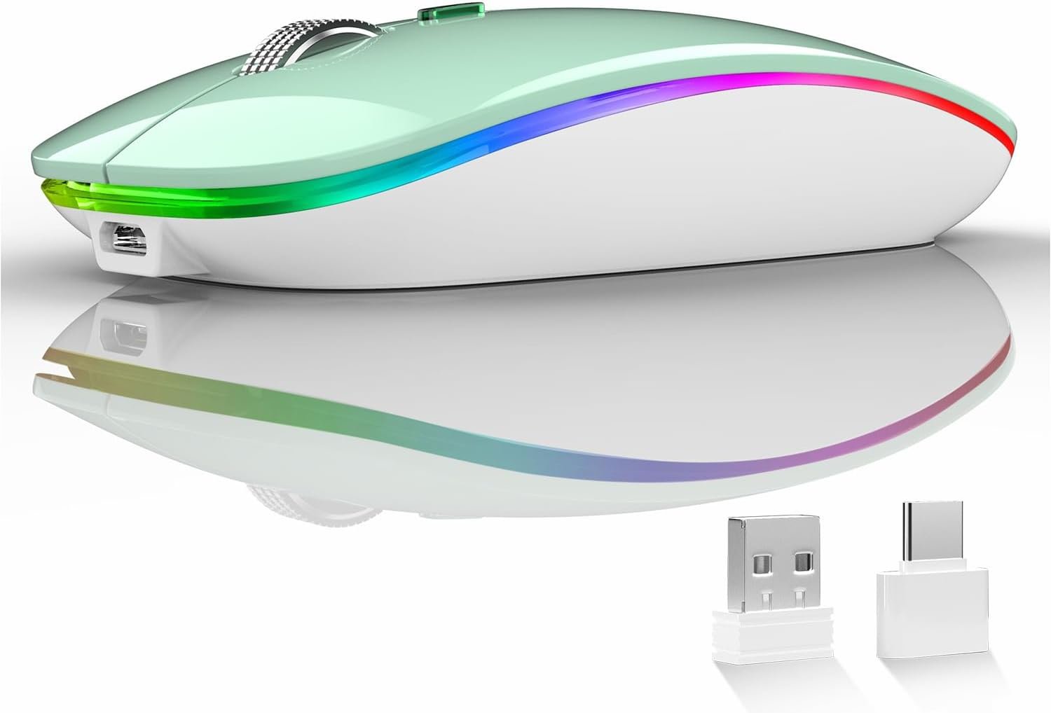 61U5rxbQ1iL._AC_SL1500_.jpg Wireless Mouse, Slim Rechargeable Wireless Silent Mouse, 2.4G Portable USB Optical Wireless Computer Mice with USB Receiver and Type C Adapter (Mint Green) - Image 1