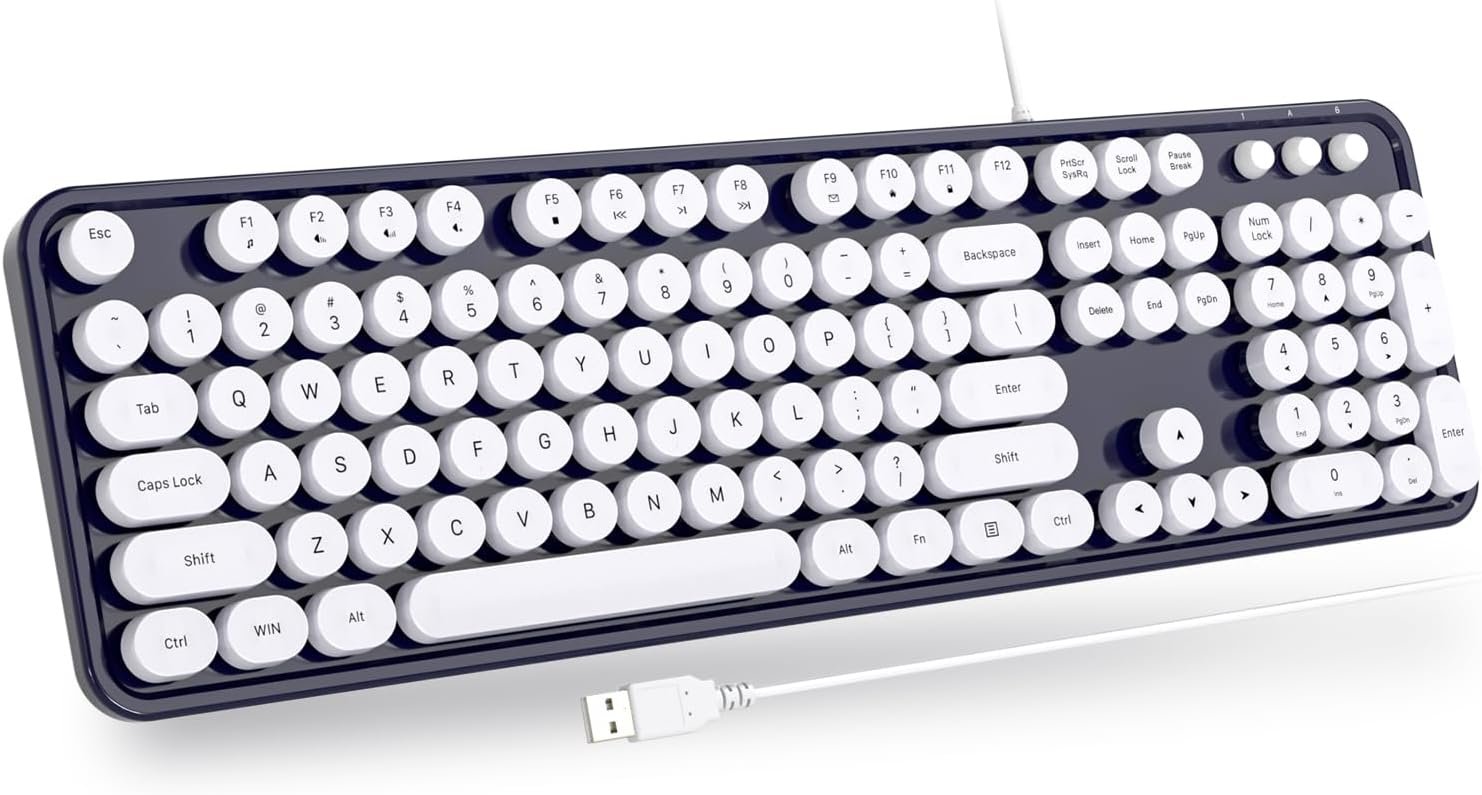 61ZLSHC-hL._AC_SL1500_.jpg Computer Keyboards Wired, Full Size Typewriter Keyboard with Number Pad, Plug Play USB Keyboard for PC Laptop Desktop Windows (Dark Blue) - Image 1