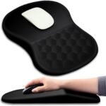 Ergonomic Mouse Pad Wrist Support with Massage Design, Wrist Rest Pain Relief Mousepad with Memory Foam&Non-Slip PU Base, Mouse Pads for Wireless Mouse & Desk (12x8 inch,Black)