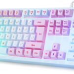 Gaming Keyboard USB Wired with Rainbow LED Backlit, Floating Keys, Mechanical Feeling, Spill Resistant, Ergonomic for Xbox, PS Series, Desktop, Computer, PC, Blue Purple
