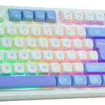 Wired Gaming Keyboard with Rainbow LED Backlit, Floating Keys, Mechanical Feeling, Spill Resistant, Ergonomic Full Size for Xbox, PS Series, Desktop, Computer, PC (White Blue)