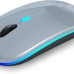 Wireless Bluetooth Mouse Rechargeable Laptop Mice with LED Use Portable(BT5.2 and USB 2.4G) Dual Mode Connection Silent Slim Computer Mouse for Laptop/iPad Tablet/Apple MacBook/PC(Grey)