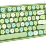 Computer Keyboard Wired, USB Plug Play Round Key Retro Typewriter Keyboard, Office Full Size Keyboard with Foldable Stands for Laptop PC Windows- Green Colorful