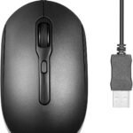 Wired USB Optical Mouse, Long 5.9 Ft Cable, Adjustable DPI 1200/1600/2000, Silent Clicks, Ergonomic Design, Black
