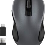 Wireless Mouse for Laptop, Ergonomic Computer Mouse with USB Receiver and Type-C Adapter, 3 Adjustable Levels, 6 Button Cordless Mice for Windows Mac PC Notebook (Grey and Black)