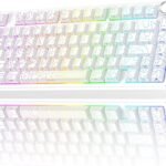 Pro Wireless Mechanical Keyboard with Knob,75% Hot Swappable Custom Gaming Keyboards,RGB Backlit,Pre-lubed Switches,Side Printed PBT Keycaps Creamy Sounding Computer Keyboard, Line White