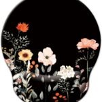 Mouse Pad with Wrist Support, Ergonomic Mouse Pad with Memory Foam Wrist Rest Cushion, Non-Slip Rubber Base Gaming Mice Pad for Home Office Computer Laptop, Flower Black
