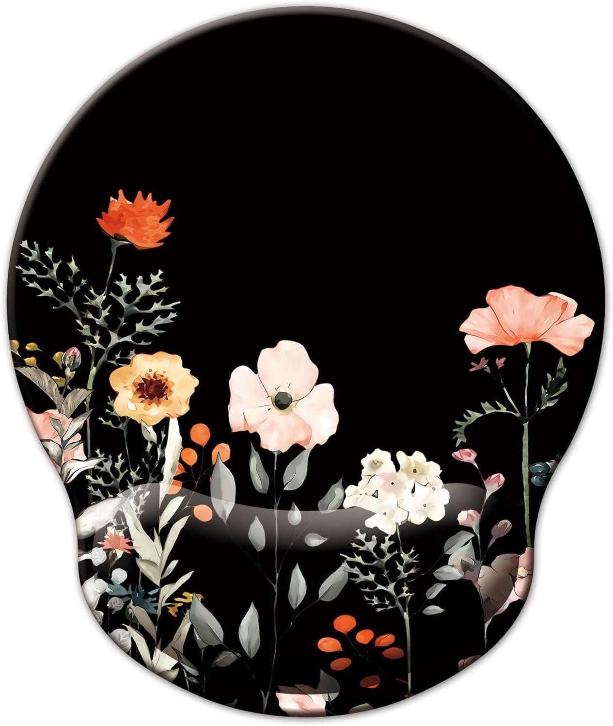 71Eug4yNFL._AC_SL1500_.jpg Mouse Pad with Wrist Support, Ergonomic Mouse Pad with Memory Foam Wrist Rest Cushion, Non-Slip Rubber Base Gaming Mice Pad for Home Office Computer Laptop, Flower Black - Image 1
