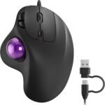 M509 Trackball Mouse Wired, Ergonomic Design, Easy Thumb Control, Precise & Smooth Tracking, 2-in-1 Interface (Type A &Type C), Compatible for PC, Laptop, Mac, Window(Purple).