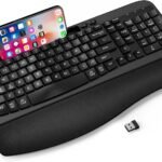 Ergonomic Wireless Keyboard with Cushioned Wrist Rest, Wave Keys, Phone Holder, Comfortable Natural Typing, 2.4GHz Full Size Silent Cordless USB Computer Keyboard for Laptop, Mac, Windows (Black)