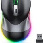 Wireless Mouse, Jiggler Mouse for Laptop - LED Mouse Rechargeable Computer Mice Mouse Mover Undetectable Random Movement with On/Off Button Keeps Computer Awake - Black&Grey