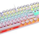 Typewriter Style Mechanical Gaming Keyboard LED Backlit Wired with Blue Switch Retro Round Keycap 104 Keys Keyboard (White 104 Keys LED)