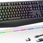 Wireless Gaming Keyboard, RGB & Single-Color Backlit, Full-Size Waterproof Computer Keyboard, Silent Keys, Wrist Rest, Sleep Mode, Rechargeable 2.4G Wireless Keyboardfor Windows, Mac, PC, Laptop