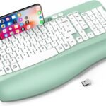 Ergonomic Wireless Keyboard with Cushioned Wrist Rest, Wave Keys, Phone Holder, Comfortable Natural Typing, 2.4GHz Full Size Silent Cordless USB Computer Keyboard for Laptop, Mac, Windows (Mint Green)