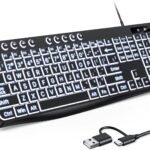 Large Print Keyboard Wired with Dual Interface (Type-C and USB), Oversize Font Key with White Backlit Easier to See and Type, Full Size Computer Keyboard Compatible with Windows, PC, Laptop