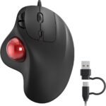 Trackball Mouse Wired, Ergonomic Design, Easy Thumb Control, Precise & Smooth Tracking, 2-in-1 Interface (Type A &Type C), Compatible for PC, Laptop, Mac, Windows(Red).