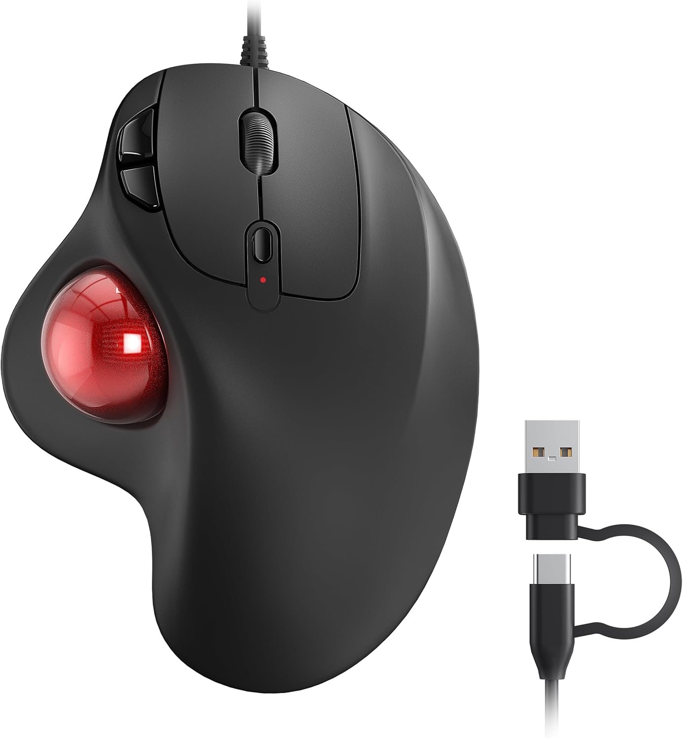 71te3VOcecL._AC_SL1500_.jpg Trackball Mouse Wired, Ergonomic Design, Easy Thumb Control, Precise & Smooth Tracking, 2-in-1 Interface (Type A &Type C), Compatible for PC, Laptop, Mac, Windows(Red). - Image 1