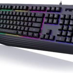 Gaming Keyboard, 7-Color Rainbow LED Backlit, 104 Keys Quiet Light Up Keyboard, Wrist Rest, Whisper Silent, Anti-ghosting Multimedia Keys, Waterproof USB Wired Keyboard for PC Mac Xbox