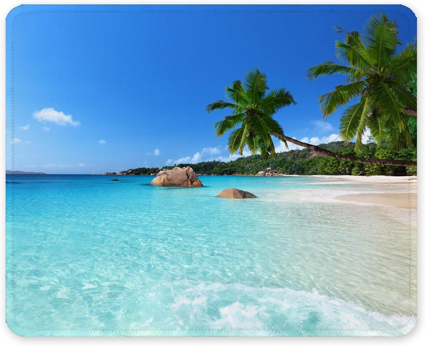 81bFYkbHIjL._AC_SL1500_.jpg Mouse Pad, 12 x 10 in Summer Beach Theme Computer Mouse Pad for Desk, Premium-Textured Non-Slip Rubber Stitched Edges Waterproof Square Gaming Mouse Mat for Gaming Work Wireless Mice, Blue - Image 1